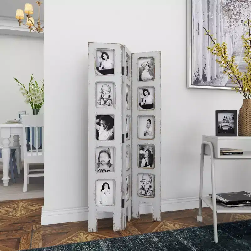 Farmhouse Chinquapin Wood Rectangle Room Divider Screen White - Olivia & May