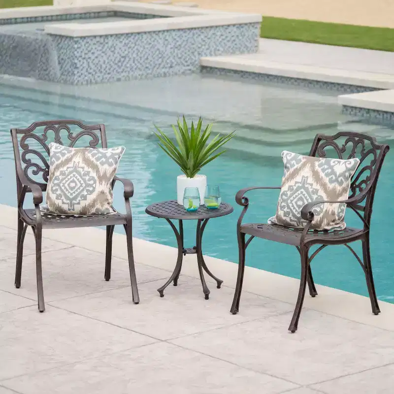 Lola 3pc Cast Aluminum Chat Set - Bronze - Christopher Knight Home: Weather-Resistant, 2 Arm Chairs & Accent Table
