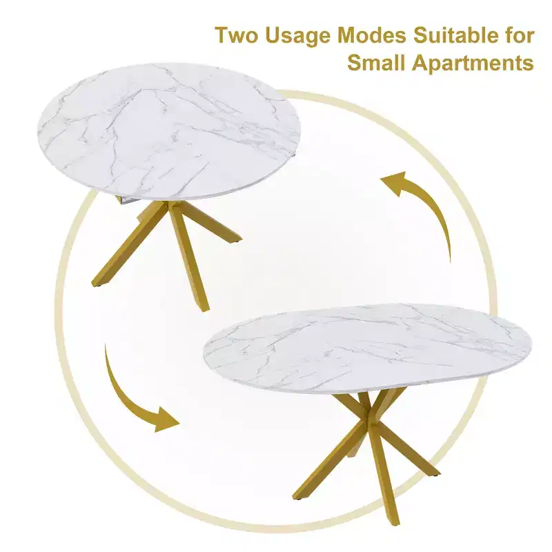 GDFStudio Renee Modern Extendable Round Dining Table with X-shaped Base