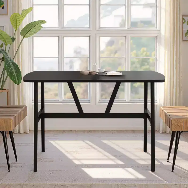 MAYEERTY 47in Modern Rectangular Wood Dining Table Metal Frame Fits 4-6 People for Kitchen Dining Room Dark Walnut