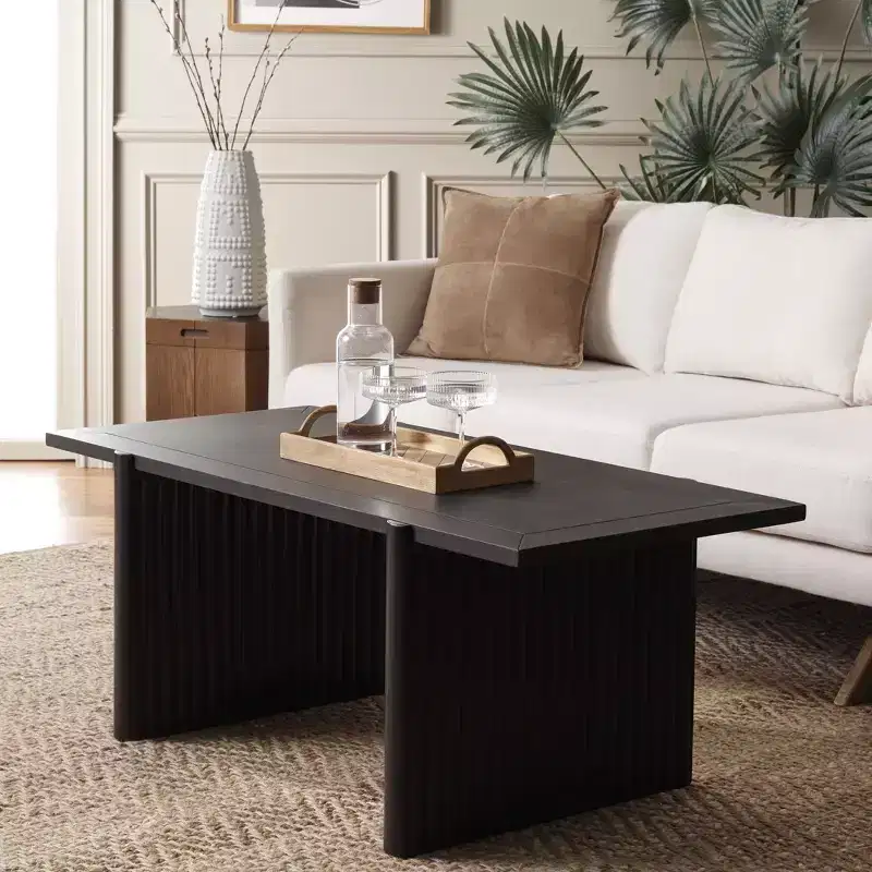 Rustic-Chic Rectangle Coffee Table with Fluted Sawhorse Frame
