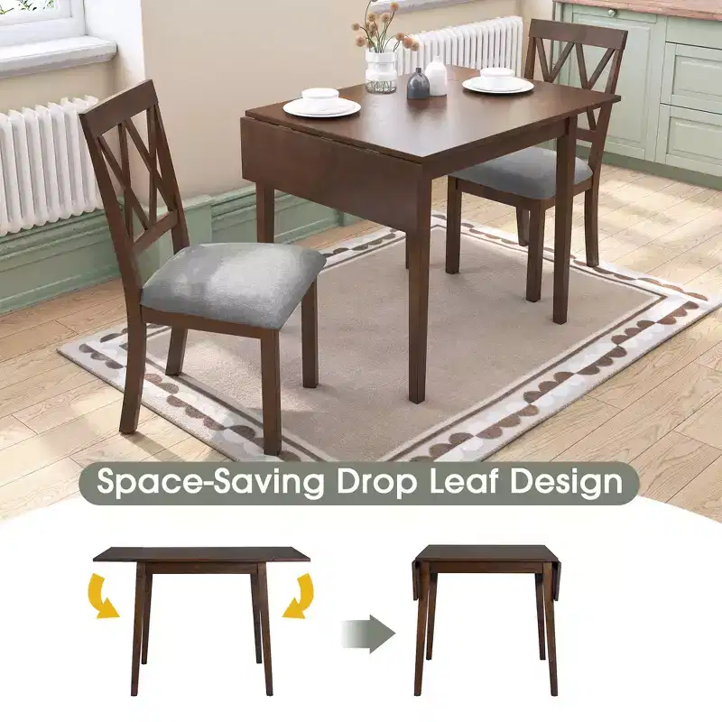 GDF Studio Avery 3 Piece Dining Set with Drop Leaf Dining Table and 2 Dining Upholstered Chairs