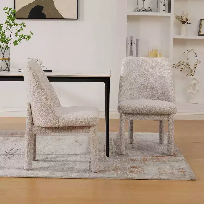 Set of 2 Modern Upholstered Dining Chairs with High Curved Backrest, Wood Armless Side Chairs for Dining Room or Kitchen-Panipeachy