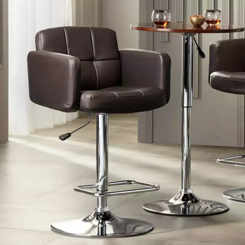 Studio 55D Trek Chrome Swivel Bar Stool 32 3/4 High Modern Adjustable Espresso Cushion with Backrest Footrest for Kitchen Counter Height Island Home