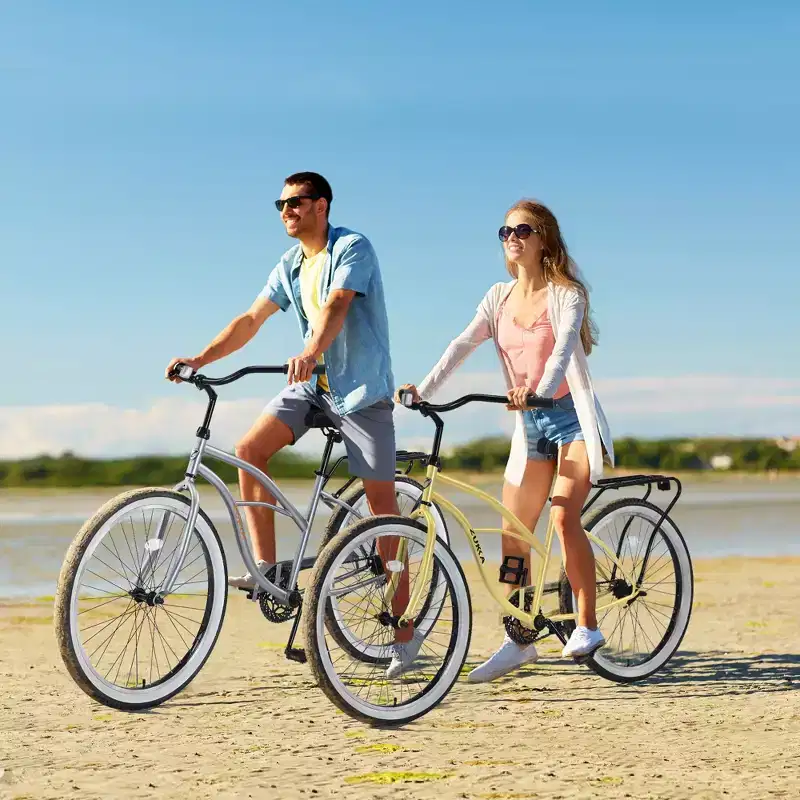 Steel Single Speed Bike 26 Inches, Steel Frame, Wide Wheels For Stability, Rear Pedal Brake, Multiple Colors Men'S Women'S Beach Cruiser Bike