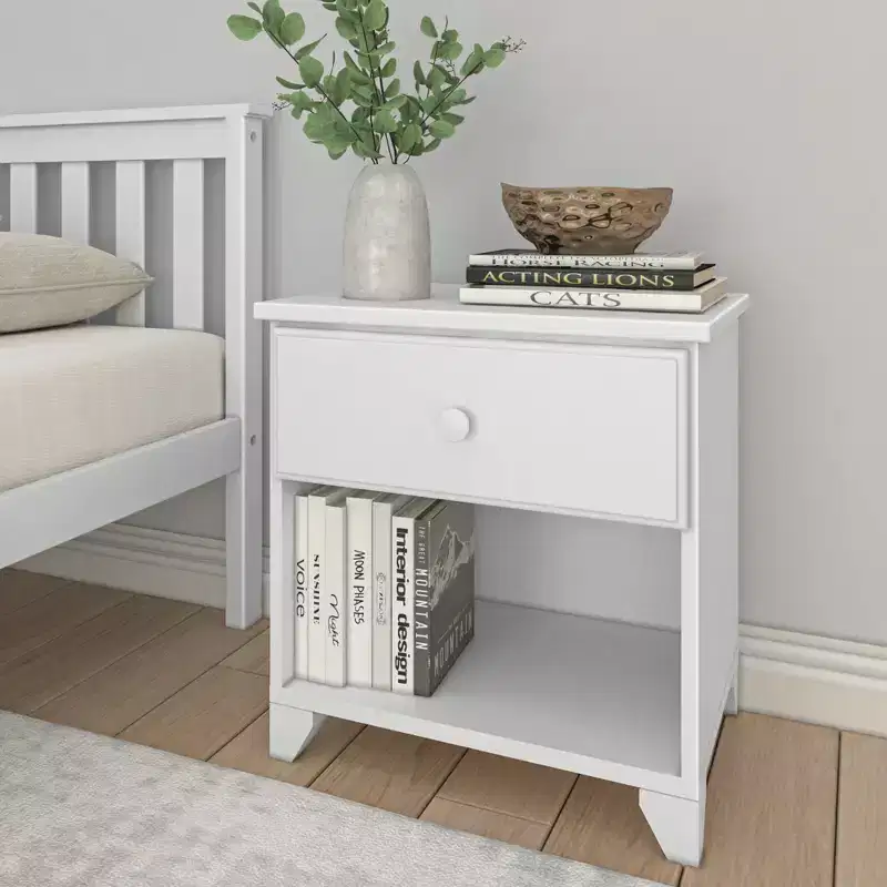 Plank+Beam Solid Wood Nightstand with 1 Drawer for Bedroom