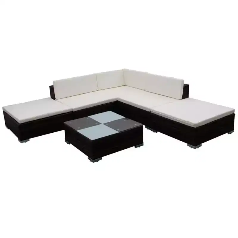 vidaXL Patio Furniture Set 6 Piece Patio Sectional Sofa with Table Poly Rattan