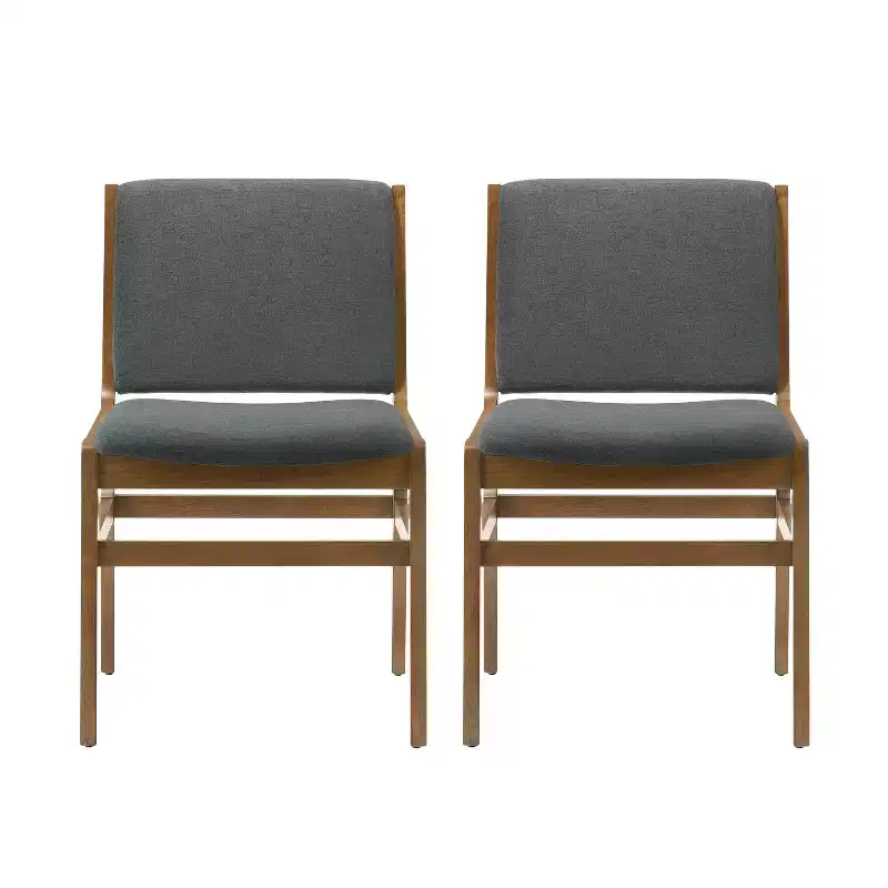 Okak Set of 2 Modern Dining Chairs, Fabric Dining Room Chairs, Upholstered Kitchen Side Chairs with Curved Backrest & Metal Frame