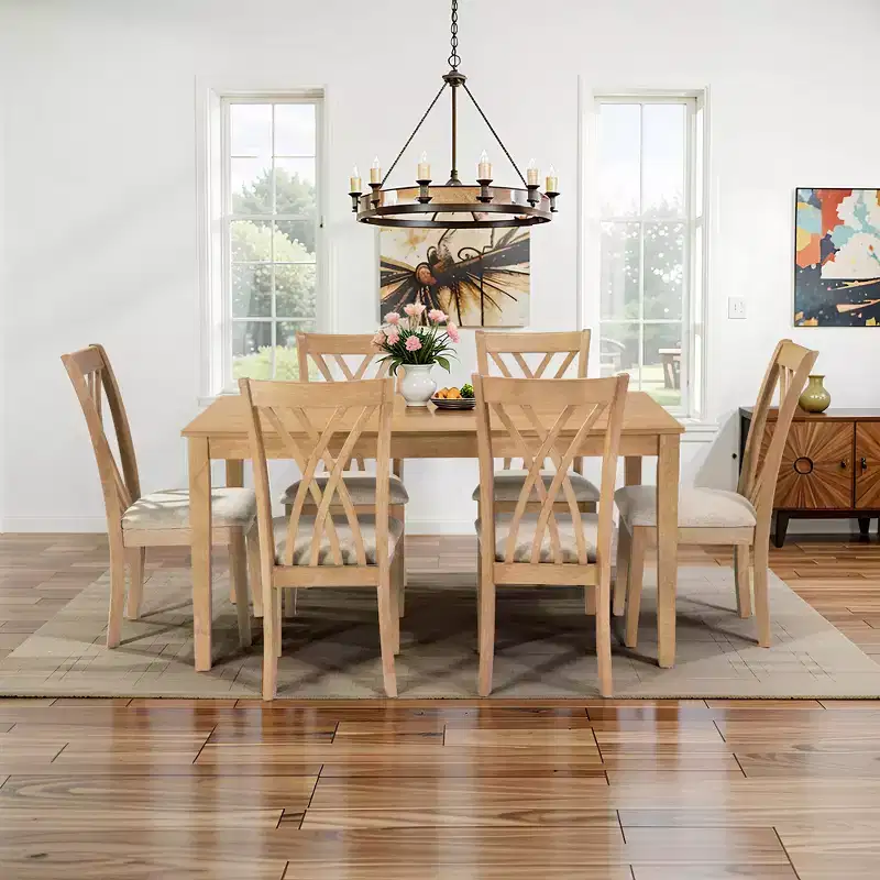 GDFStudio Marcus Modern 7 Piece Rubber Wood Dining Table Set with 6 Upholstered Chairs