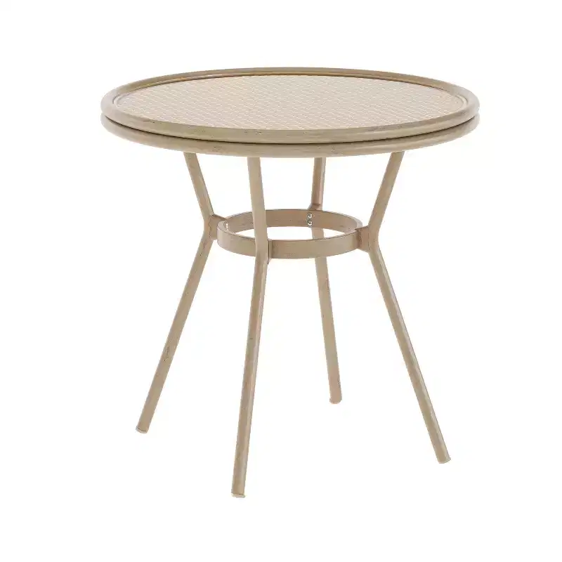 Emma & Oliver Colmar Indoor/Outdoor Bistro Style 31.5 in. Table with PE Rattan, Glass Top, and Bamboo Finished Metal Frame
