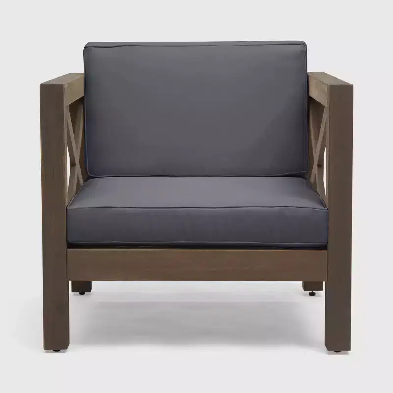 Brava 2pk Acacia Wood Club Chairs - Gray/Dark Gray - Christopher Knight Home: Water-Resistant Patio Furniture