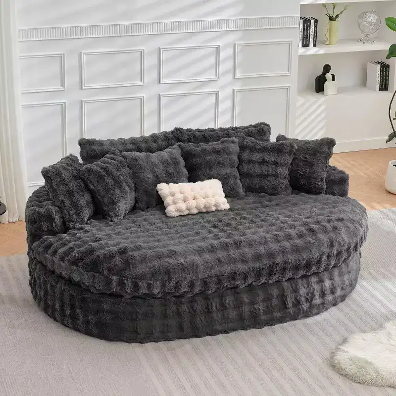 83 Oversized Round Sofa, Soft Cushion Sofa Bed with 6 Pillows, Round Chaise Lounge Chair for Bedroom, Livingroom