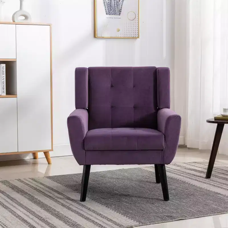 Velvet Upholstered Accent Chair 29.5W x 29.5D x 34.6H Padded Seat Curved Back Black Wood Legs for Living Room Bedroom