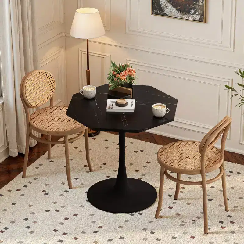 MAYEERTY Octagonal Metal Base Coffee Table with MDF Table Top for Dining Room Living Room Marble