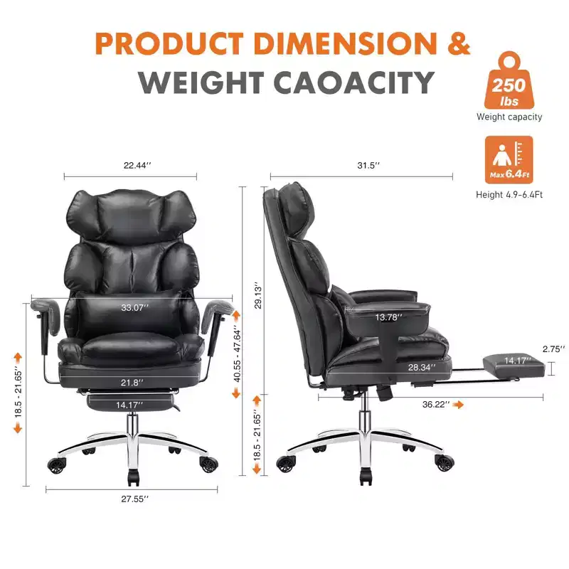 MAYEERTY Chair Exec Home Office Ergonomic High Back with Footrest Lumbar Reclining Height Adjustable PU Leather Swivel Chair with Wheels White