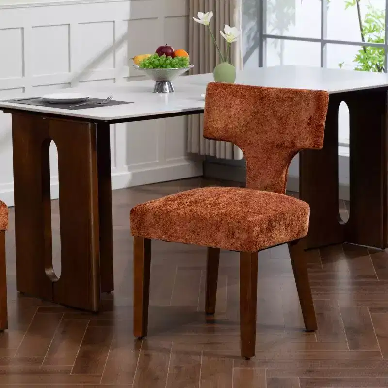 Set of 2 Chenille Upholstered Dining Chairs with Hardwood Frame & Brass Nailhead Trim, 300 lbs
