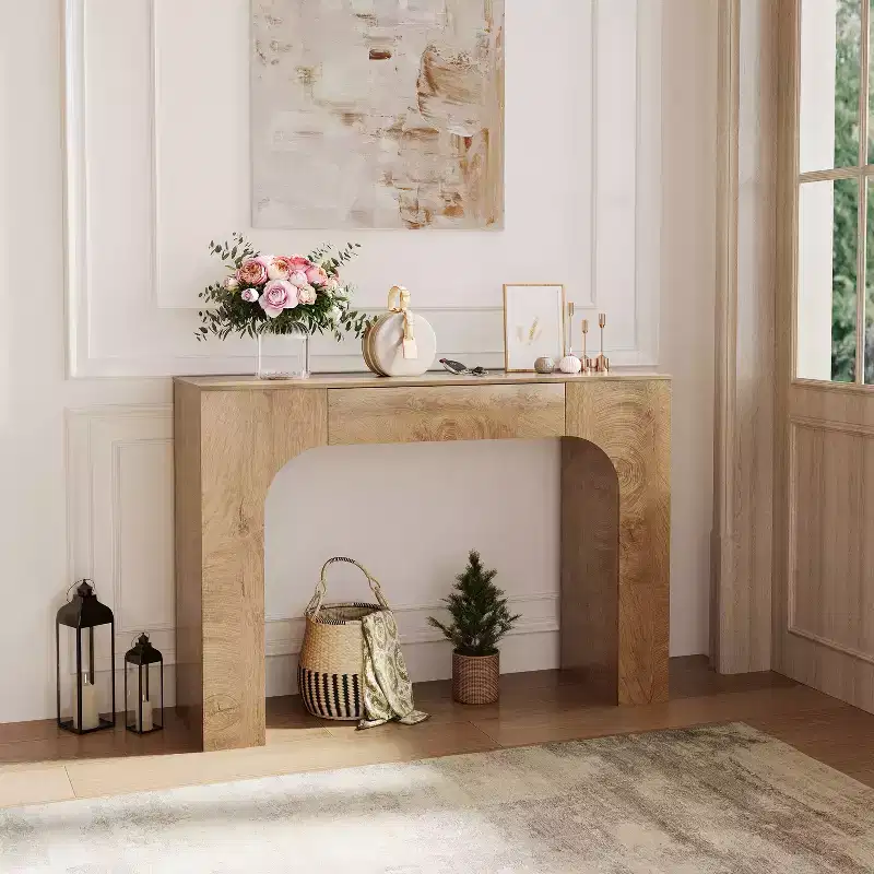 47-Inch Farmhouse Console Table with Drawer, Long Sofa Table for Behind Couch, Rustic Entryway and Hallway Table for Living Room Oak
