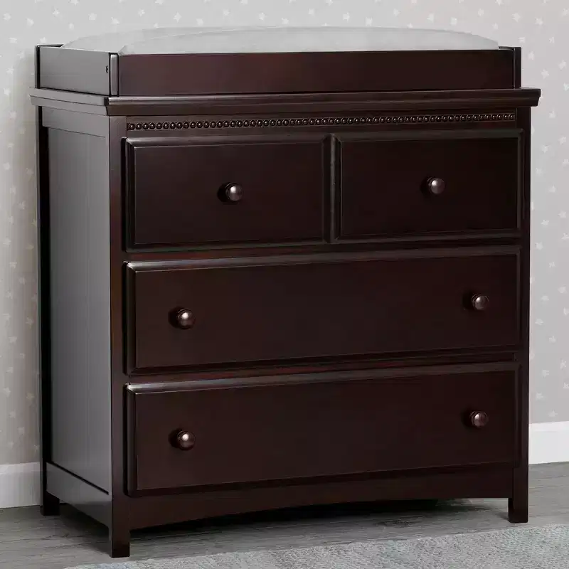 Delta Children Emerson 3 Drawer Dresser with Changing Top and Interlocking Drawers, Dark Chocolate