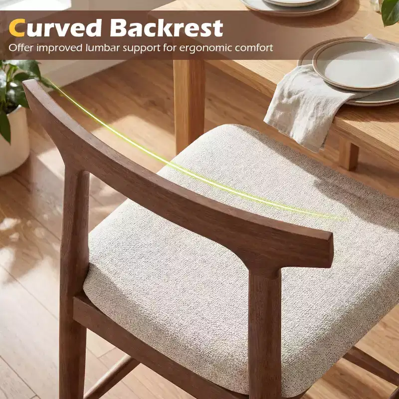 2PCS Counter Height Bar Stools with Curved Backs and Upholstered Cushioned Seats