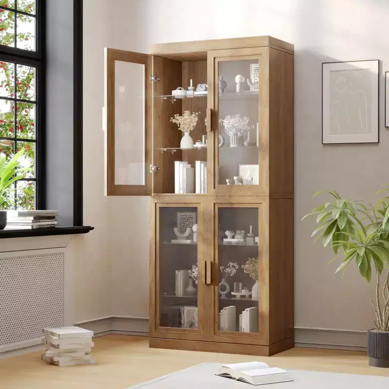 Glass Door Storage Cabinet: Simple And Stylish Design, Large-capacity Storage, Practical And Beautiful, A Powerful Tool For Home Tidiness