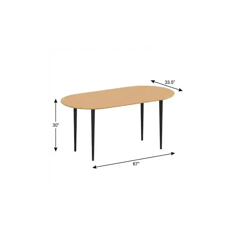 HomeRoots 67 Natural and Black Solid Wood Oval Dining Table