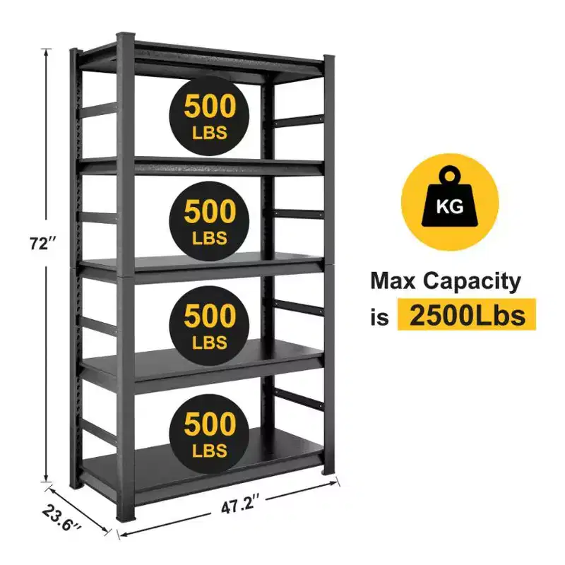 5-Tier Dark Heavy-Duty Metal Storage Shelf, Adjustable Organizer Rack