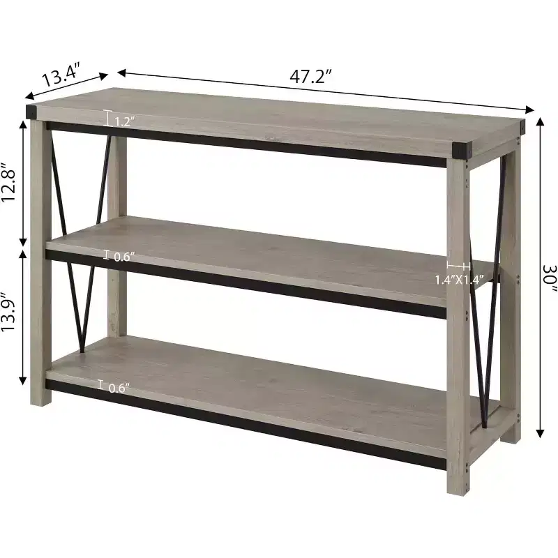 47 Inch Farmhouse Entryway Table, 3 Tier Wood Console Table with Storage, for Living Room, Hallway Table, Grey