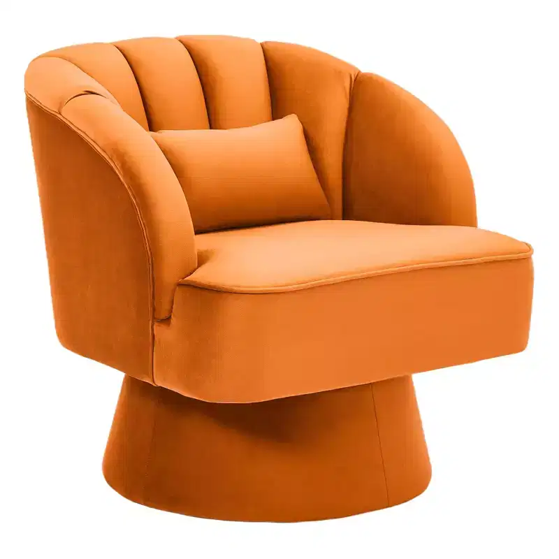 Modern 360 Swivel Barrel Chair, Velvet Accent Armchair with Striped Backrest, Plush Cushion for Living Room