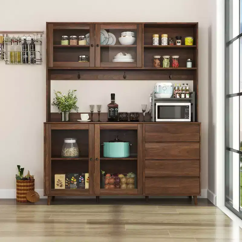 Okak 63in Pantry Cabinets, Freestanding Kitchen Cabinet with 4 Doors and 4 Drawers, Storage Cabinet for Living Room, Dining Room
