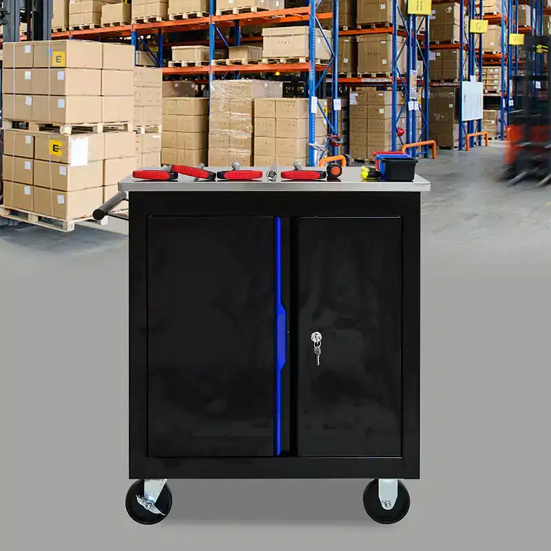 Metal Storage Cabinet with Wheels, Lockable Garage Storage Cabinet on Wheels, Rolling Tool Storage Cabinet For Workshop Garage,Assembly Required Black