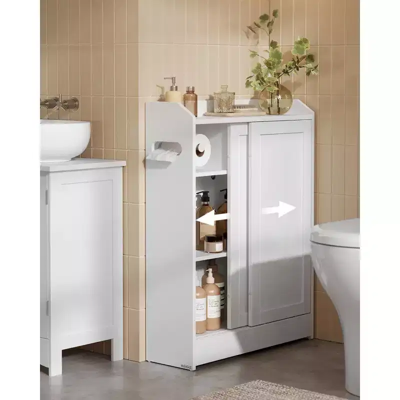Slim Bathroom Storage Cabinet with Sliding Doors and Adjustable Shelves