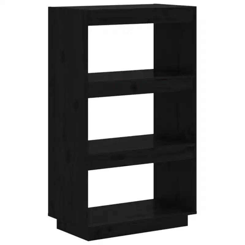 Book Cabinet Black Solid Pine Wood Medium Book Cabinet