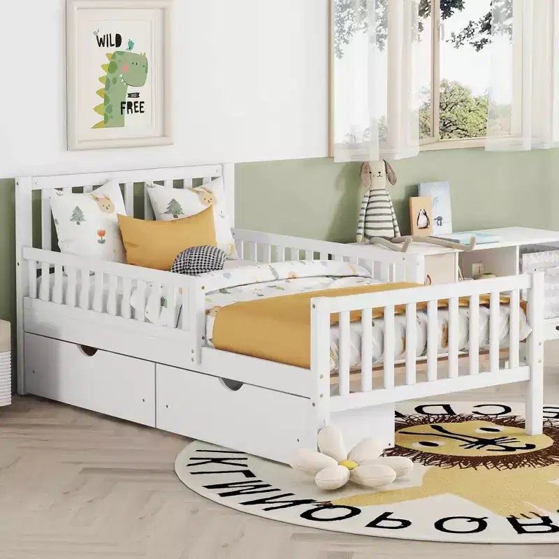 Twin Size Wood Platform Bed with Headboard and Footboard