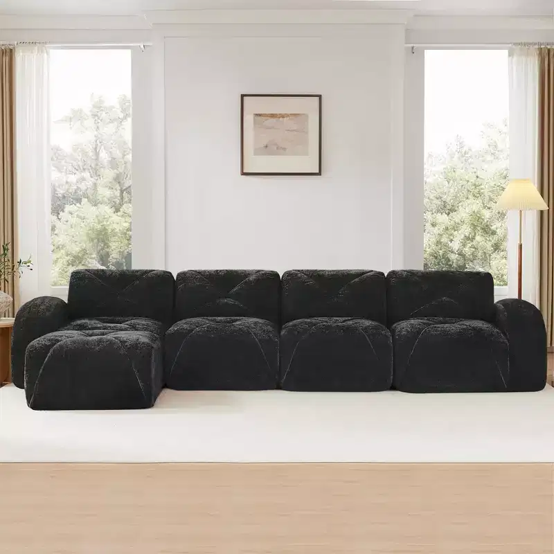 Clihome L-shaped Soft Velvet Fabric,32D High Density Sponge Bottom,Ergonomic Design Bottom,Anti-Slip Design,Free Combination,Movable Ottoman