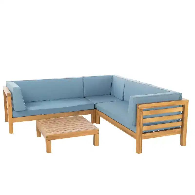 GDFStudio Cascada Outdoor Acacia Wood 5 Seater Sectional Sofa Chat Set with Cushions