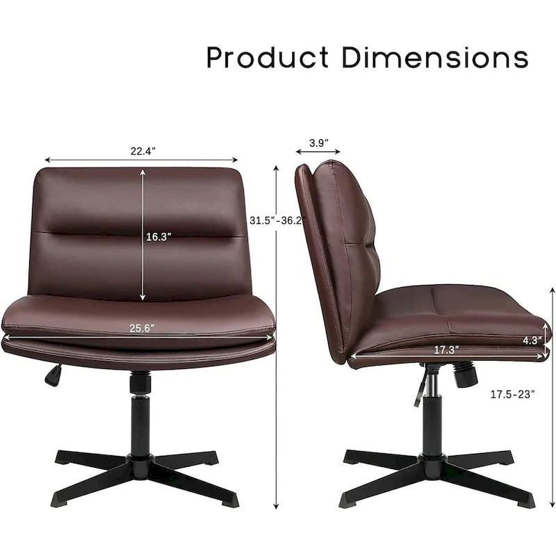 BOSSIN Criss Cross Chair Armless Office Desk Chair No Wheels,PU Leather Padded Modern Swivel Vanity Chair office chair