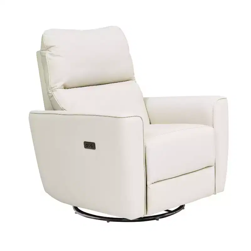 Swivel Rocking Recliner Chair, Manual Recliner Glider with Lumbar Support & Faux Leather Upholstery, Comfortable Rocker Recliner