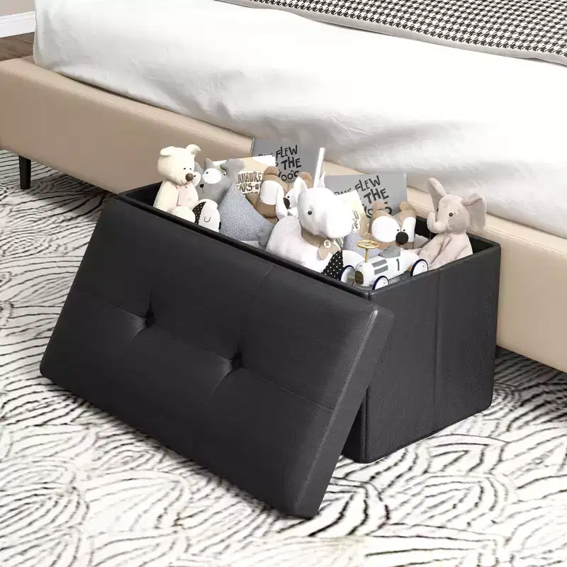 Folding Storage Ottoman | PVC Leather | 30