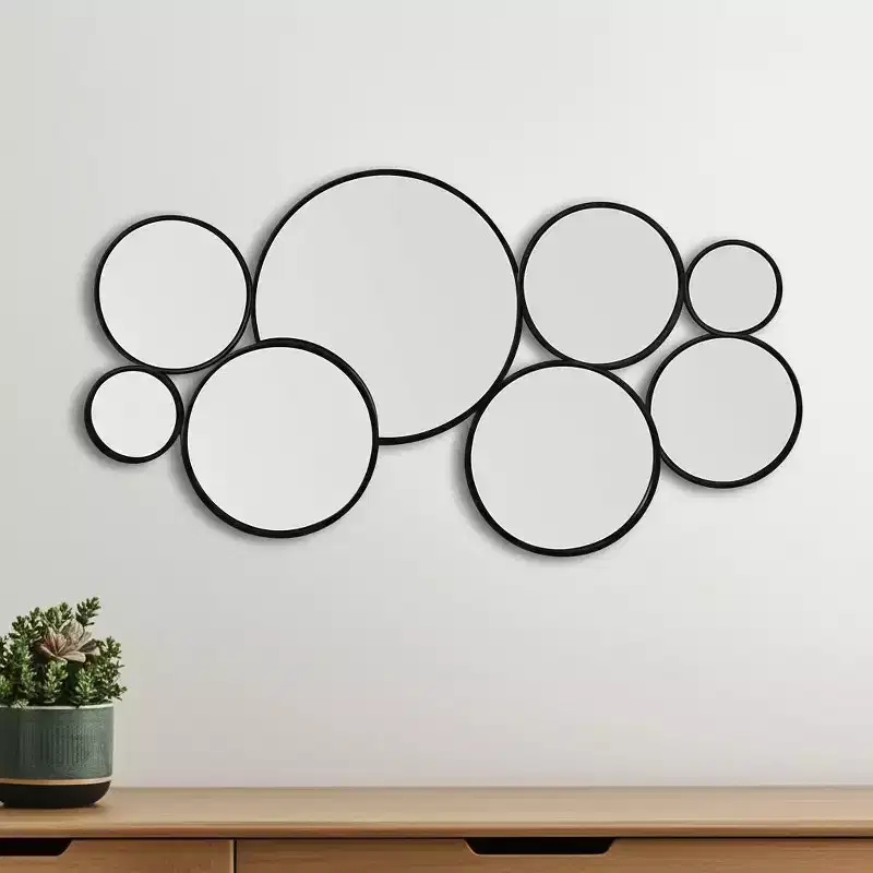 HomeRoots Set Of Eight Black Metal Round Cojoined Accent Mirrors
