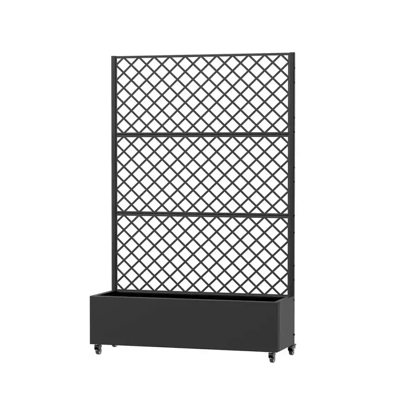 MAYEERTY Black Wrought Iron Planter with Trellis (Diamond), 72x47x16, 3-Piece Patio Garden Planter