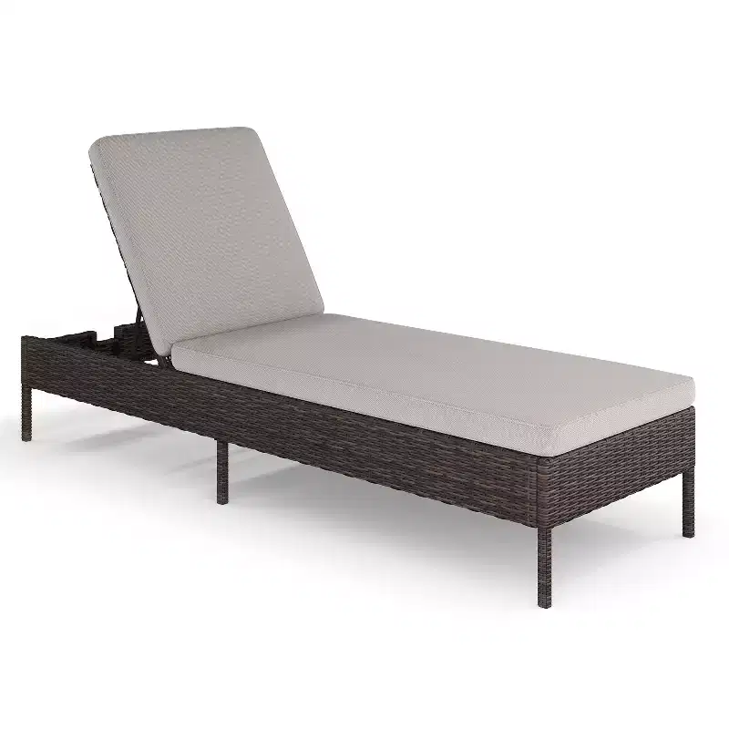Martha Stewart Bedford Indoor-Outdoor Adjustable Patio Chaise Lounge Chair in Rattan Wicker with All-Weather Cushions