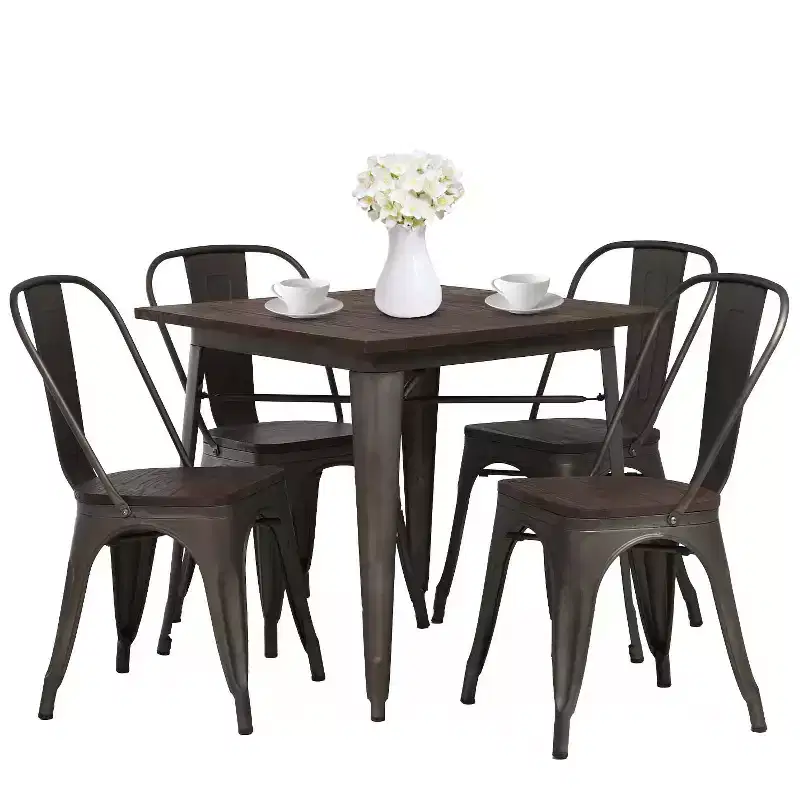 BestMassage Dining Table and Chairs 5-Piece Metal Dining Set Square Metal Table with 4 Chairs