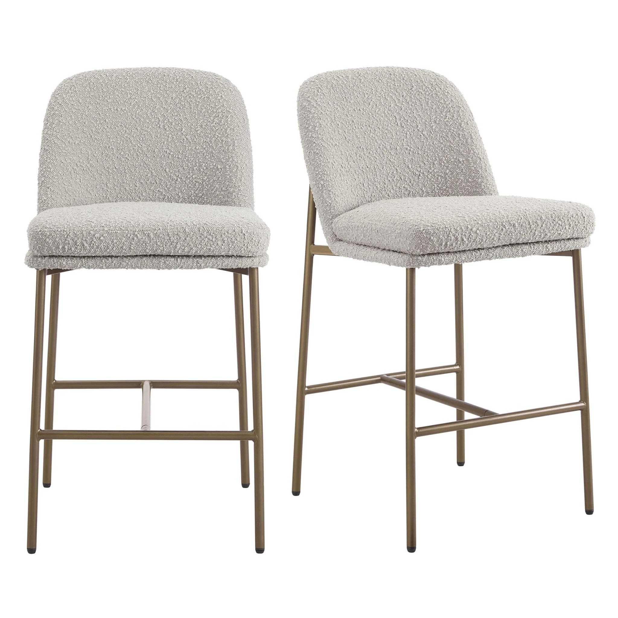 Contemporary Taupe Boucle Barstool with Built-in Footrest for Kitchen