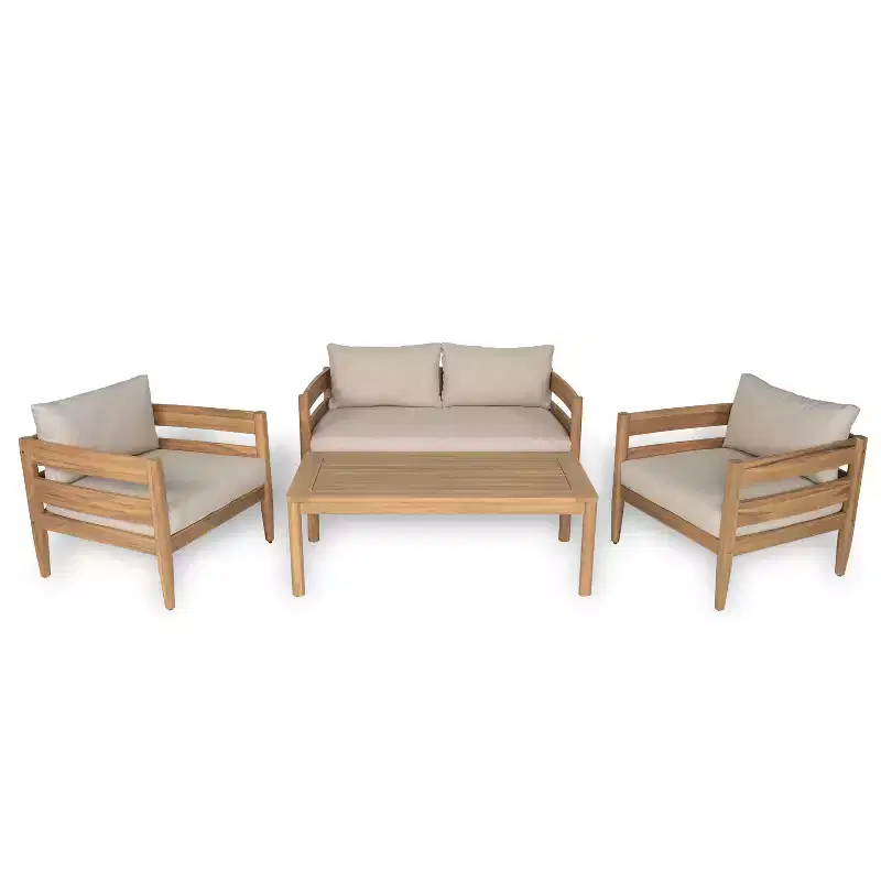 Christopher Knight Home Jacinda 4 Piece Ourdoor Rustic Upholstered Seating Set with Slat Design
