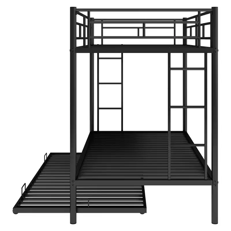 Whisen Metal Twin over Twin Bunk Bed with Trundle and 2 ladders