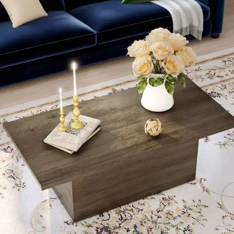 MUUEGM Farmhouse Coffee Table, 35.5 Rustic Wooden Table with Sturdy Frame & Waterproof Top for Living Room