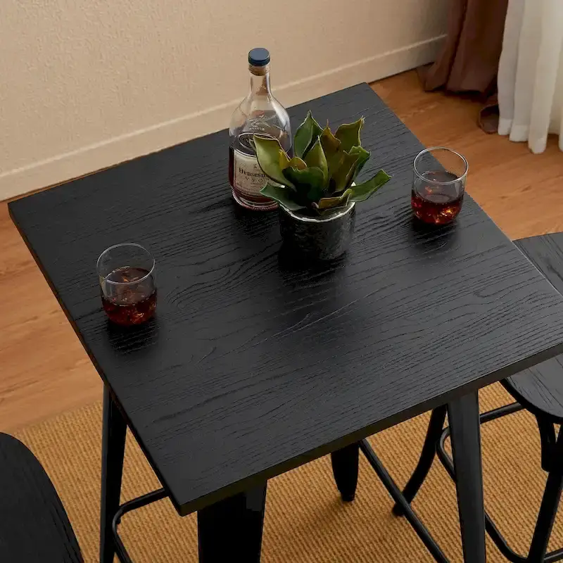 Glitzhome Farmhouse Industrial Rustic Steel Pub/Bar Table Wood Top