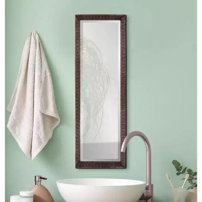 12"x36" Rectangular Full Length Dressing Mirror with Hand Crafted Metal Frame Bronze: Elegant Modern Decor