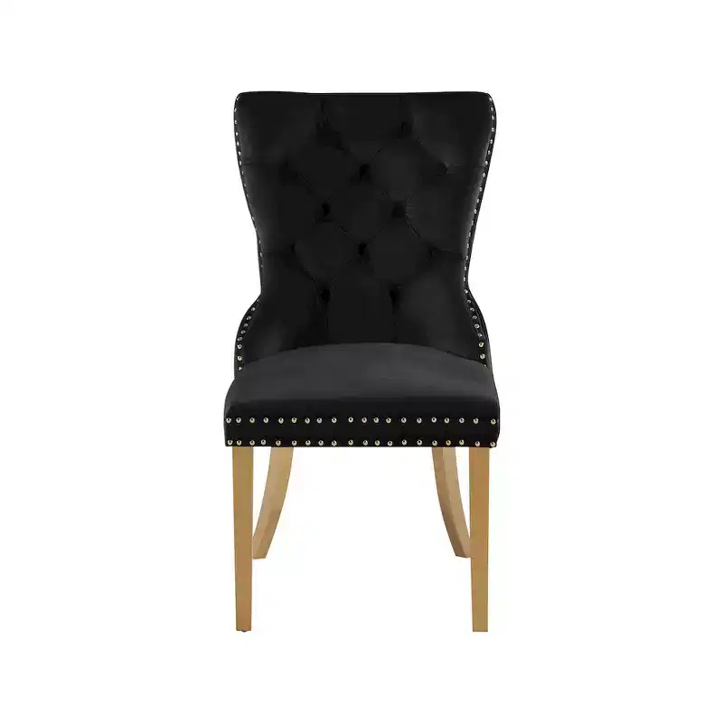 Velvet Dining Chair with Gold Frame, Set of 2 – Black/Cream/Gray