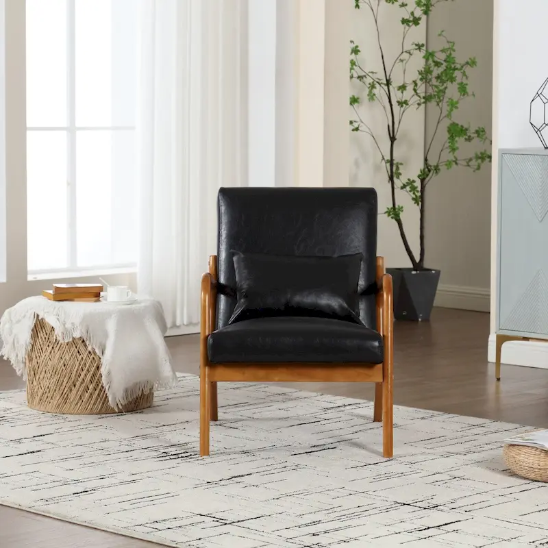 Velvet/leather Upholstered Mid-Century Modern Wood Frame Single Armchair for Living Room